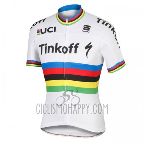 UCI Mondo Campione Tinkoff Cycling Jersey Bib Short 2016 Men Short Sleeve White